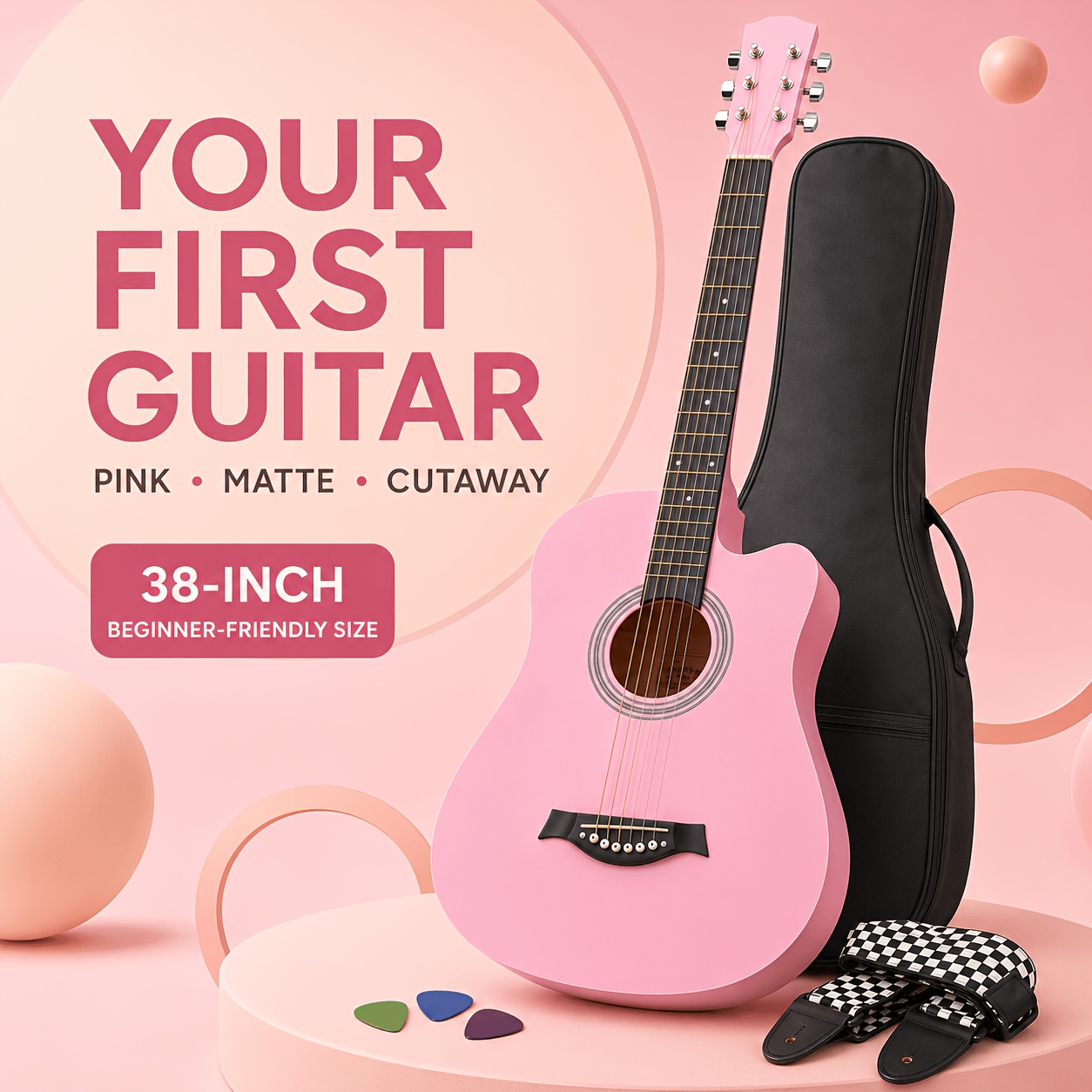 38 Inch Entry-Friendly Cutaway Acoustic Guitar for Beginners, Well... product image 9