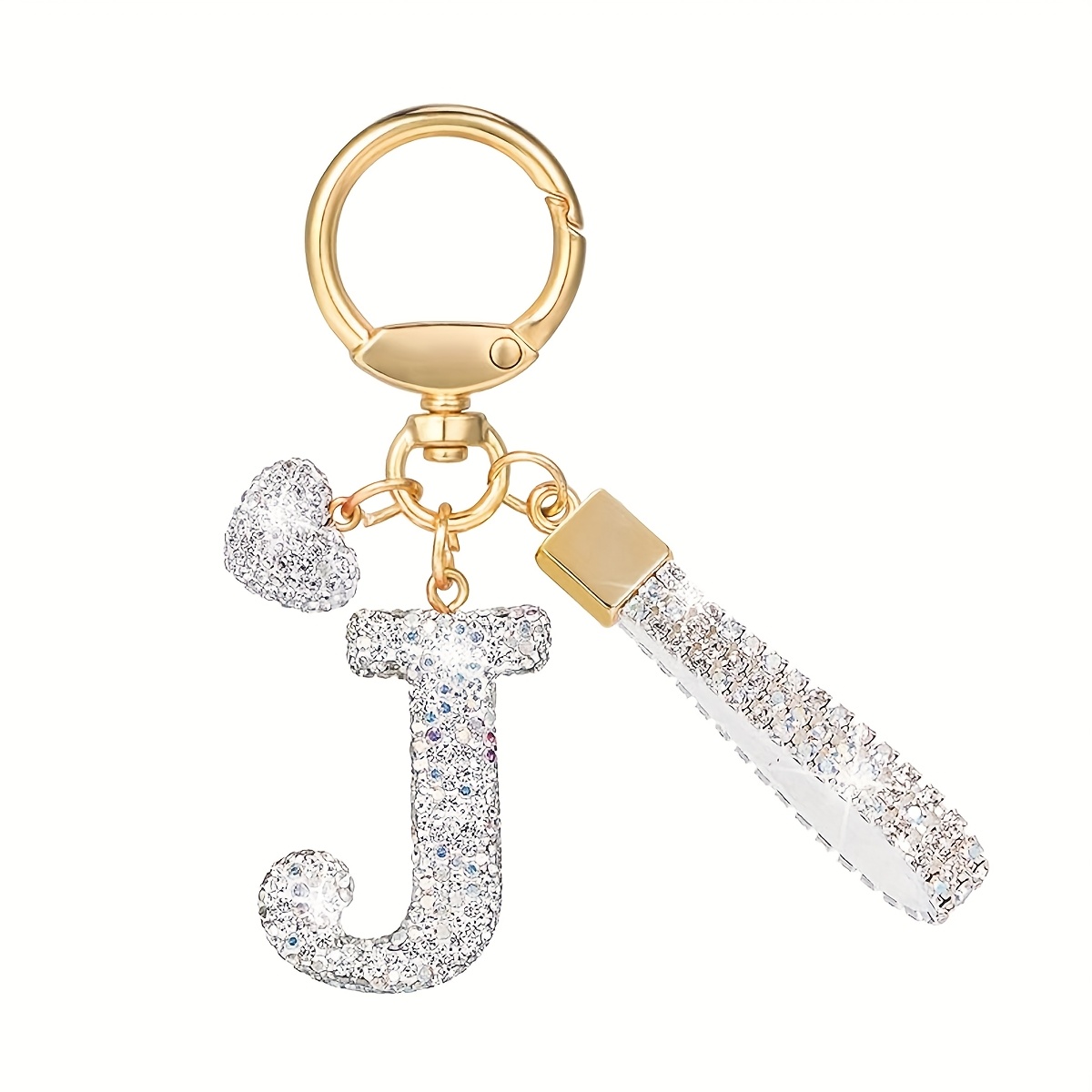 TEMU 1pc Fashion Heart Initial Keychain, Sparkling Full Rhinestone Heart Letter Pendant, Car Key Ring, Cute Backpack Charm For Women, Valentine's Day