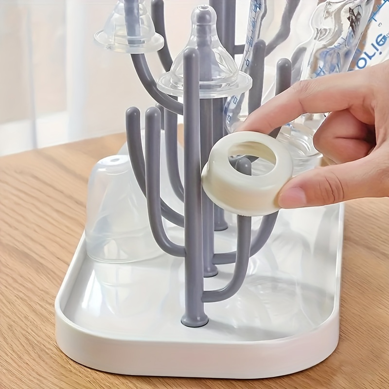 Bottle Drying Rack - Bottle Drying Stand | Tree-Shaped Design Bottle Drying Tray | Upright Bottle Drying Station with a Large Concave Base, Gray Color