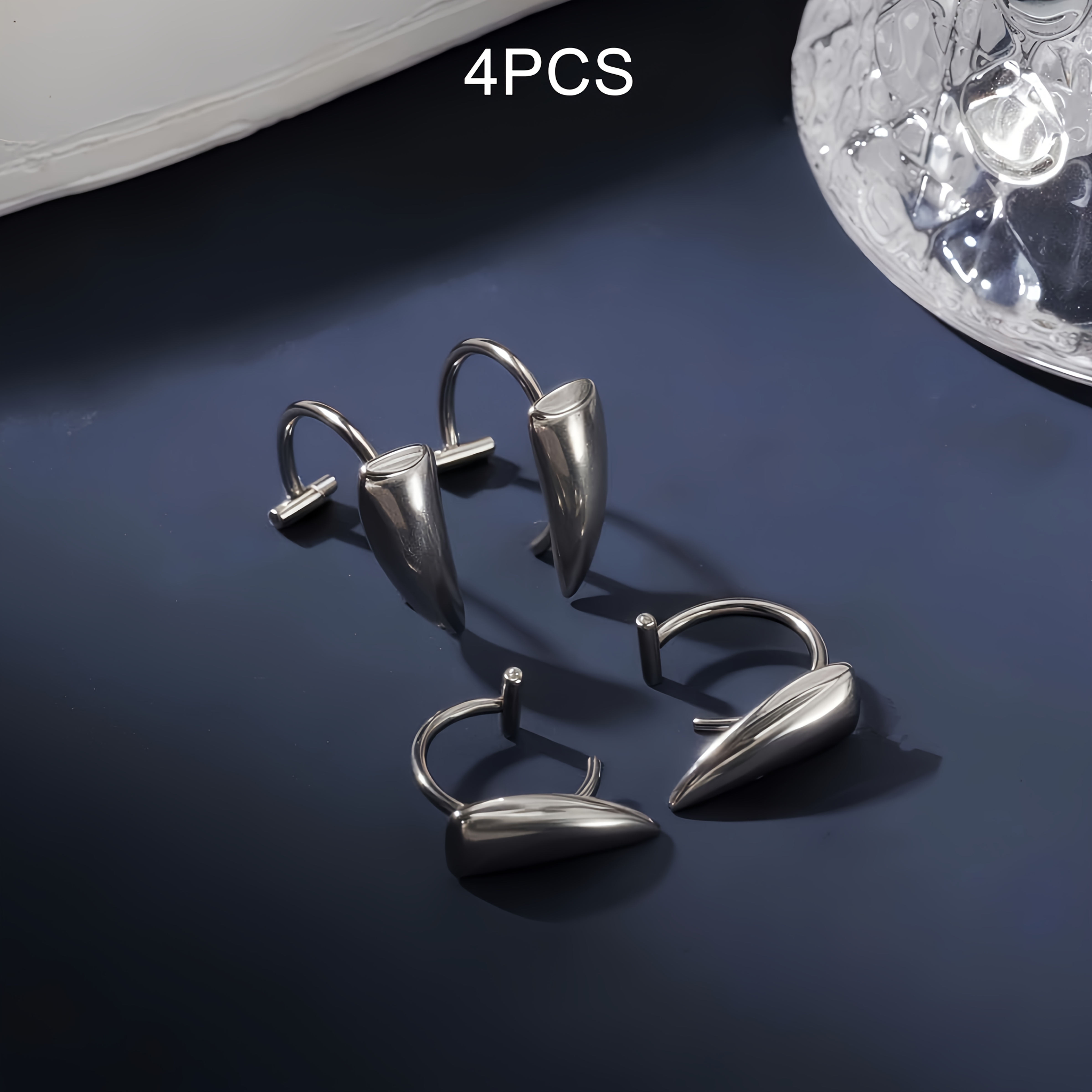 TEMU 4pcs Fashion Vintage Gothic Dark Style Lip Rings, Vampire Fangs, Stainless Steel Adjustable Open Fangs For Daily Role-playing And Christmas Wear