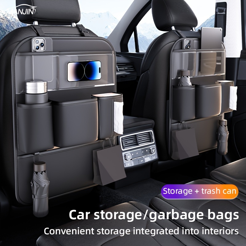 

clutter-free" De Ran Fu Premium Pu Leather Car Seat Back Organizer - Large Capacity, Multi-functional Storage Bag For Vehicle Interior Accessories