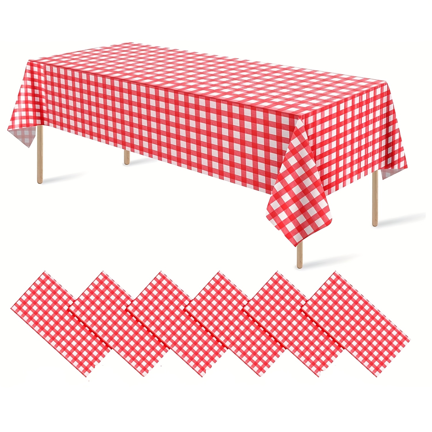 TEMU 6-pack Plastic Tablecloths, Premium Decorative Disposable Gingham Table Covers For Parties, Rectangular Party Table Covers For Birthday Wedding,