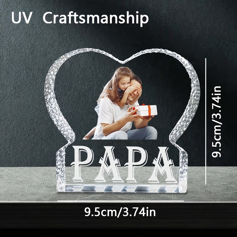 TEMU 2d Flat, A Personalized 2d Technology Engraved Crystal Photo Plaque, A Birthday Gift For Dad - Papa Personalized Picture Keepsake. No Power