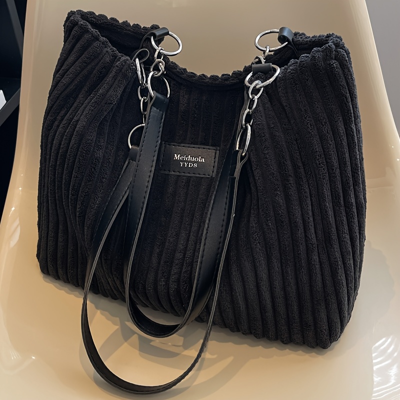 TEMU Retro Rabbit - Corduroy Solid Color Shoulder Bag, Large Capacity Tote, Suitable For Autumn/winter, Spacious And Lightweight, Ideal For Work,