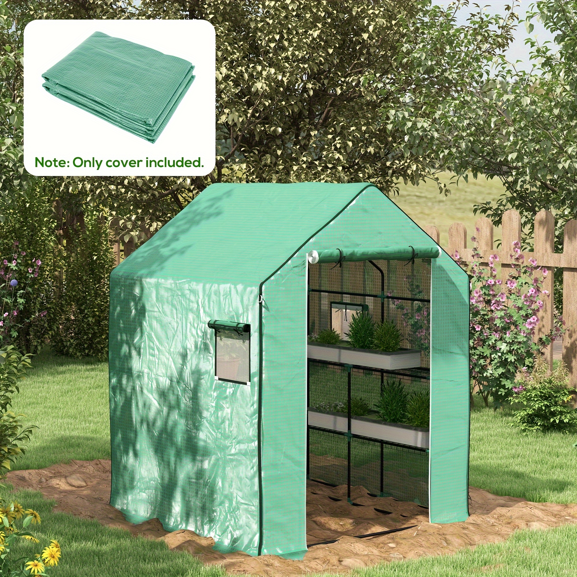 

Outsunny 1 Piece Walk-in Greenhouse Replacement Cover For 01-0472 W/ Roll-up Door And Mesh Windows, 55"x56.25"x74.75" Reinforced Anti-tear Pe Hot House Cover (frame Not Included), Green