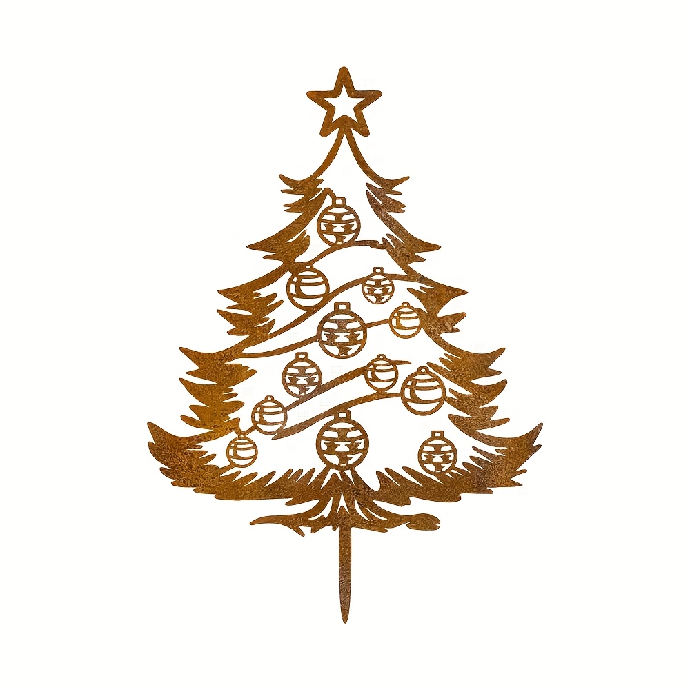 TEMU 【2d Flat】 [2d Flat] 1pc Rusty Metal Christmas Tree Garden Stake, Outdoor Metal Decoration For Christmas, Featuring A Rustic Style, Perfect As A