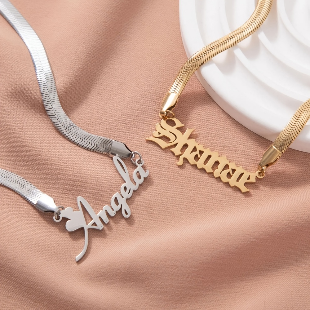 Women's Custom Golden Snake Chain Name Necklace, Gothic Style