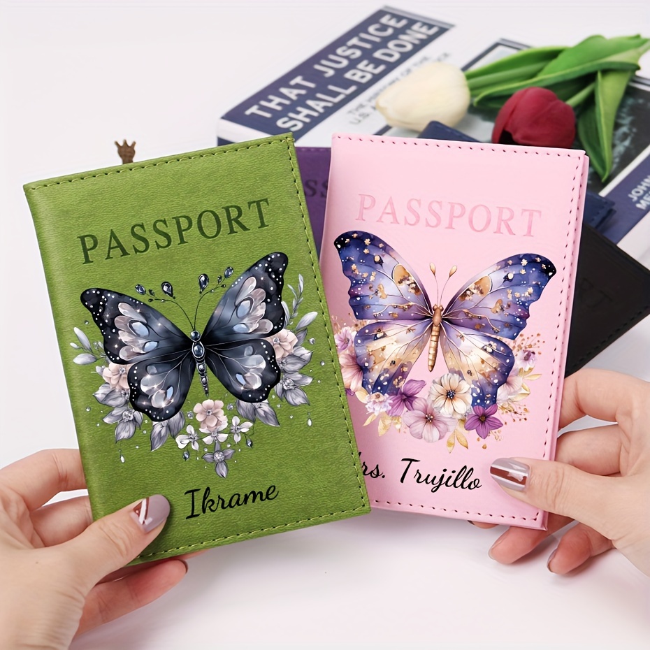 

1pc Personalized Name, Flower Pattern Passport Holder, Small Portable Travel Accessories