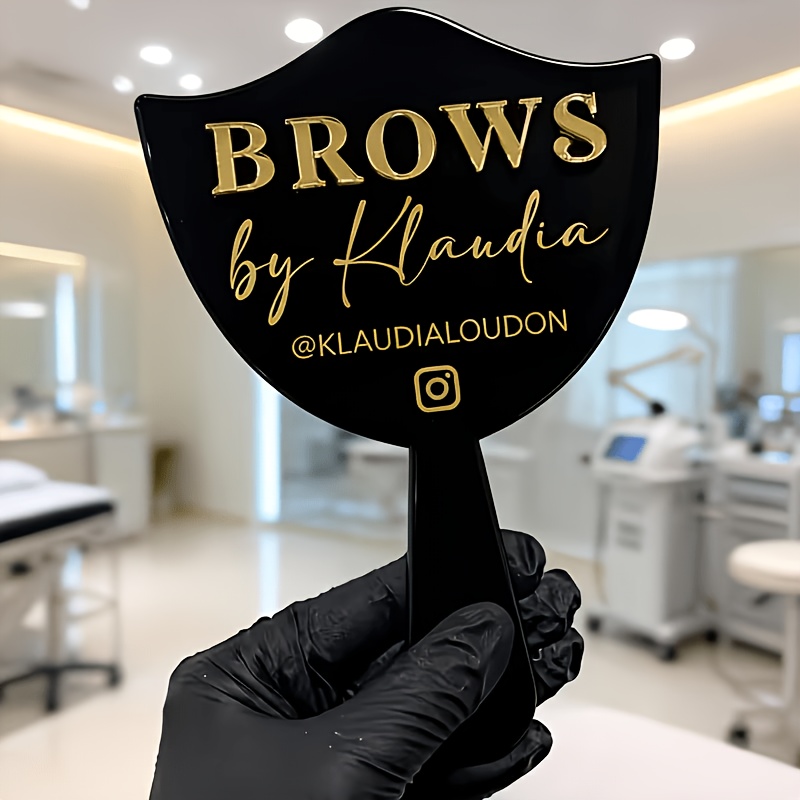 TEMU Personalized Custom Eyebrow Technician Tools Handheld Mirror Social Media Eyelash Extension Face Paddle Beauty Room Decoration Aesthetic Logo