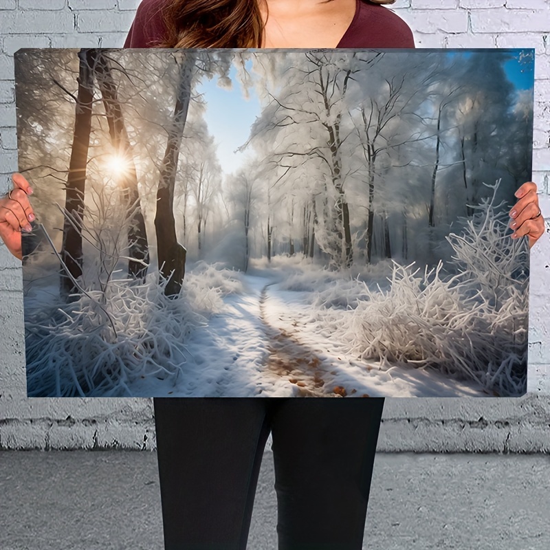 

1pc Wooden Framed Canvas Painting Winter Forest Wall Art Prints For Home Decoration, Living Room & Bedroom, Festival Party Decor, Gifts, Ready To Hang