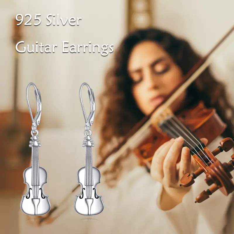 earrings made of sterling silver in of with a dangling design and leverback closure music enthusiasts of genders Product details 0