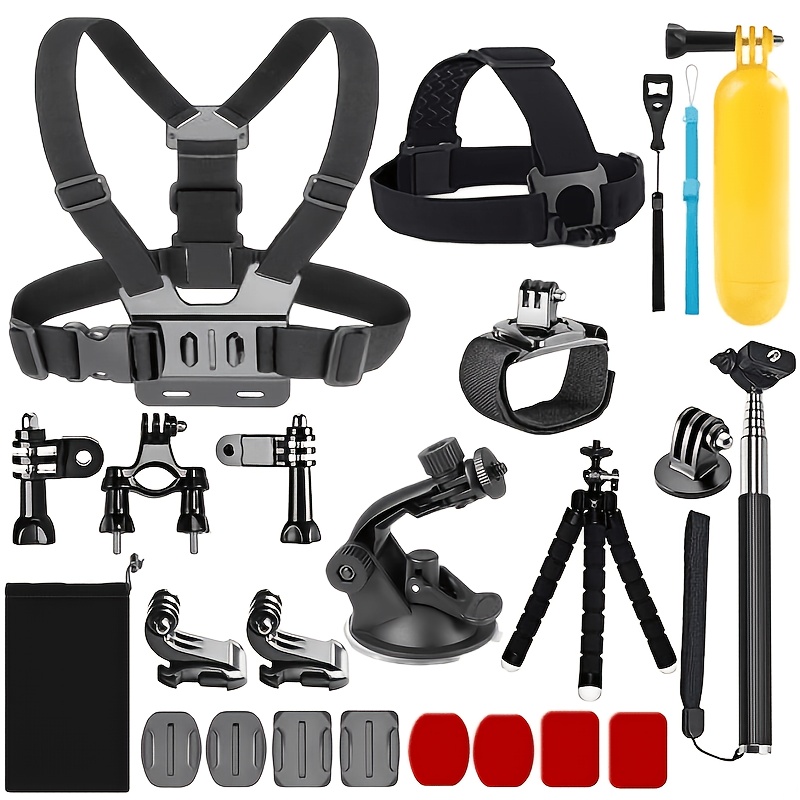 E-shop 20-teiliges Sportkamera-Zubehörset für Hero 12, 11, 10, 9, 8 Max, 7, 6, 5, 4 – Inklusive Kopfband, Brustgurt, Handgelenkbänder, Selfie-Stick,