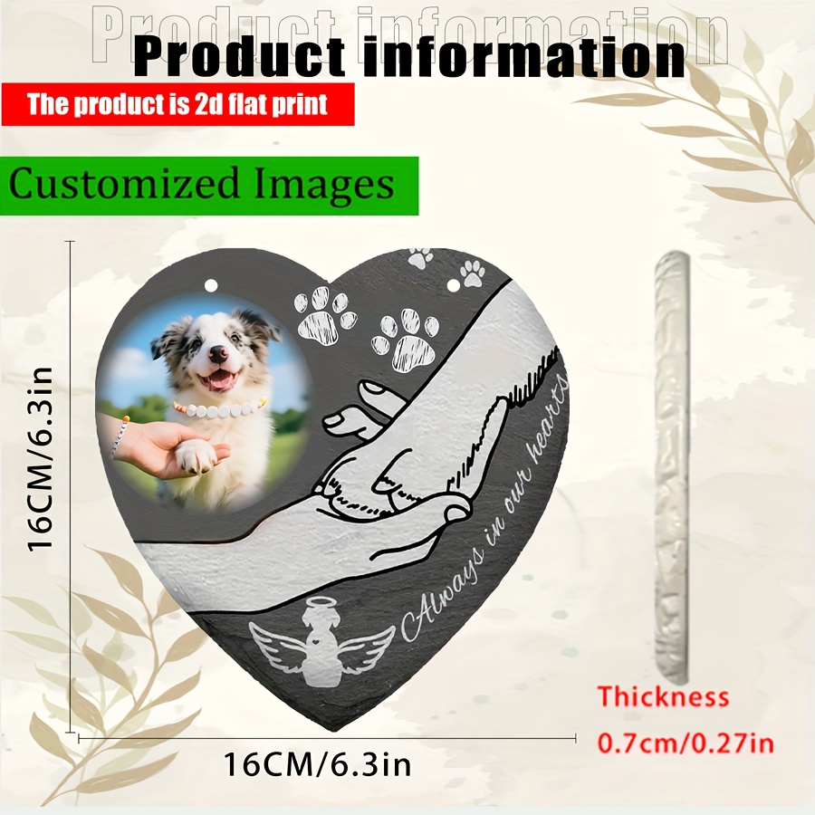 TEMU Plat 2D, une plaque décorative commémorative en résine de cœur avec photo de compagnie personnalisable, style bohémien 6,3 pouces * 6,3 pouces,