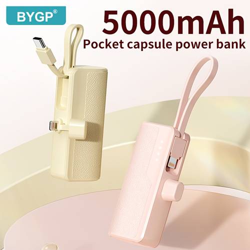 new 1pc 5000mah portable charger capsule design supply built in cable type c interface lanyard compact emergency backup outdoor phone battery pack suitable for iphone and
