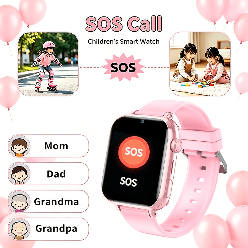 Kinder Smartwatch 4G Smartwatch LTE, GPS-tracker, Videogesprek, SOS-knop, Spraakchat, Schoolmodus, Stappenteller, Wekker, Spelletjes, Roze, Paars, Blauw, Zwart, Cadeau voor Meisjes Jongens