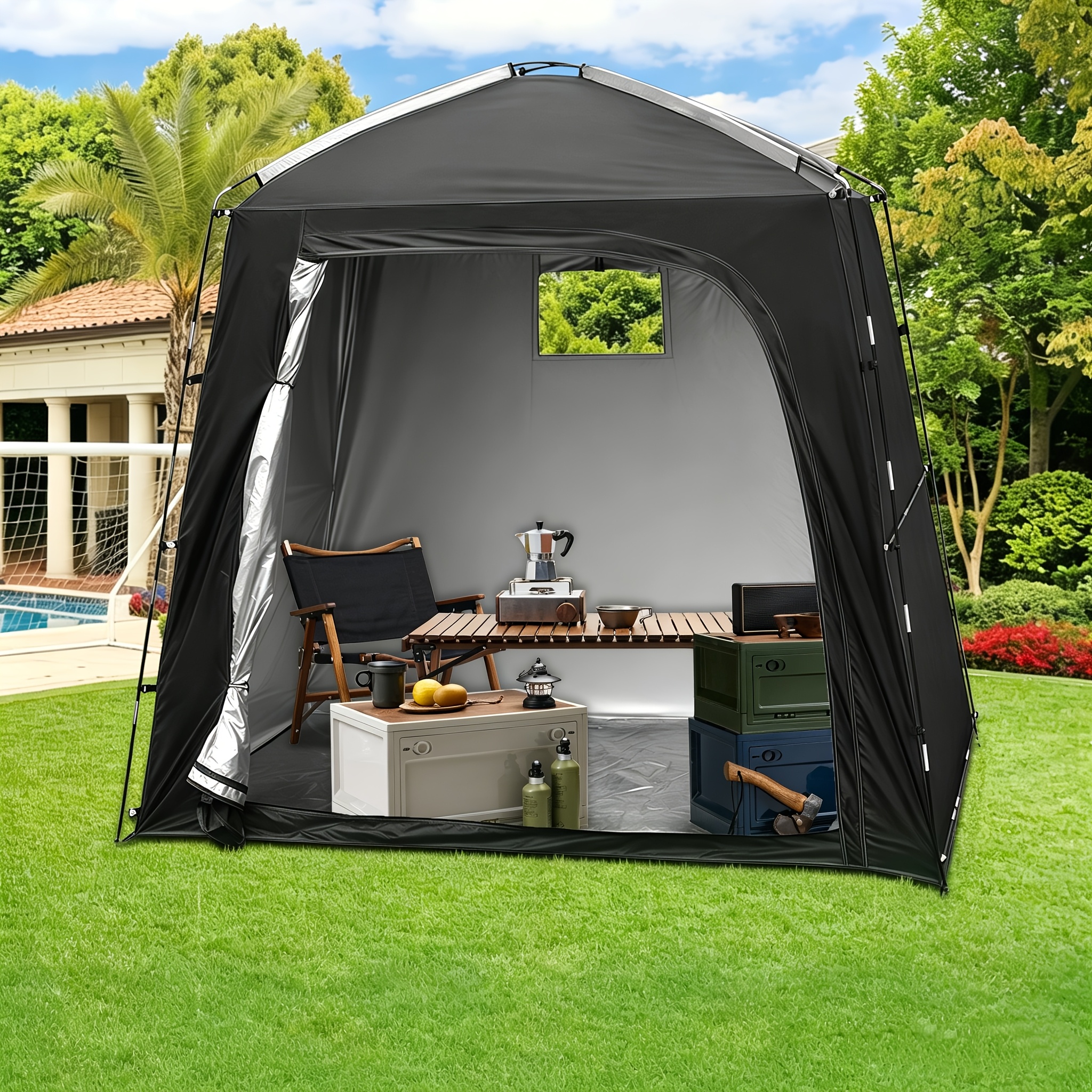 TEMU 210d Heavy Duty Oxford Outdoor Storage Shed, Waterproof Side Panels Against , Multi Sizes, Holds 1-2/3-4/4-5 Bikes, For Motorcycle And Garden