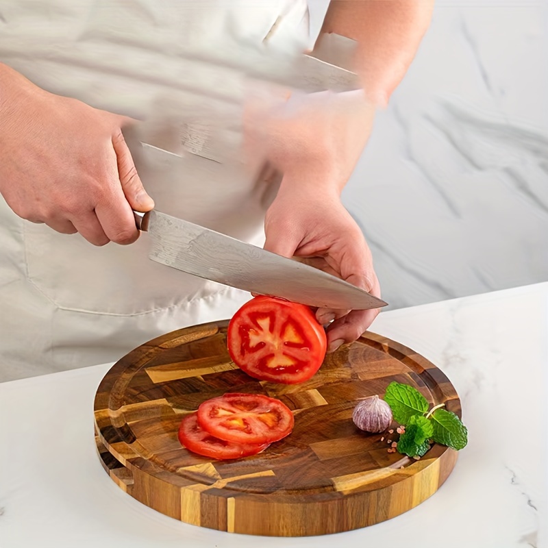 1pc round acacia wooden serving board kitchen household   solid wooden cutting board chopping meat cutting vegetable cutting steak cutting food supplement serving board fruit cutting pad board kitchen supplies details 2