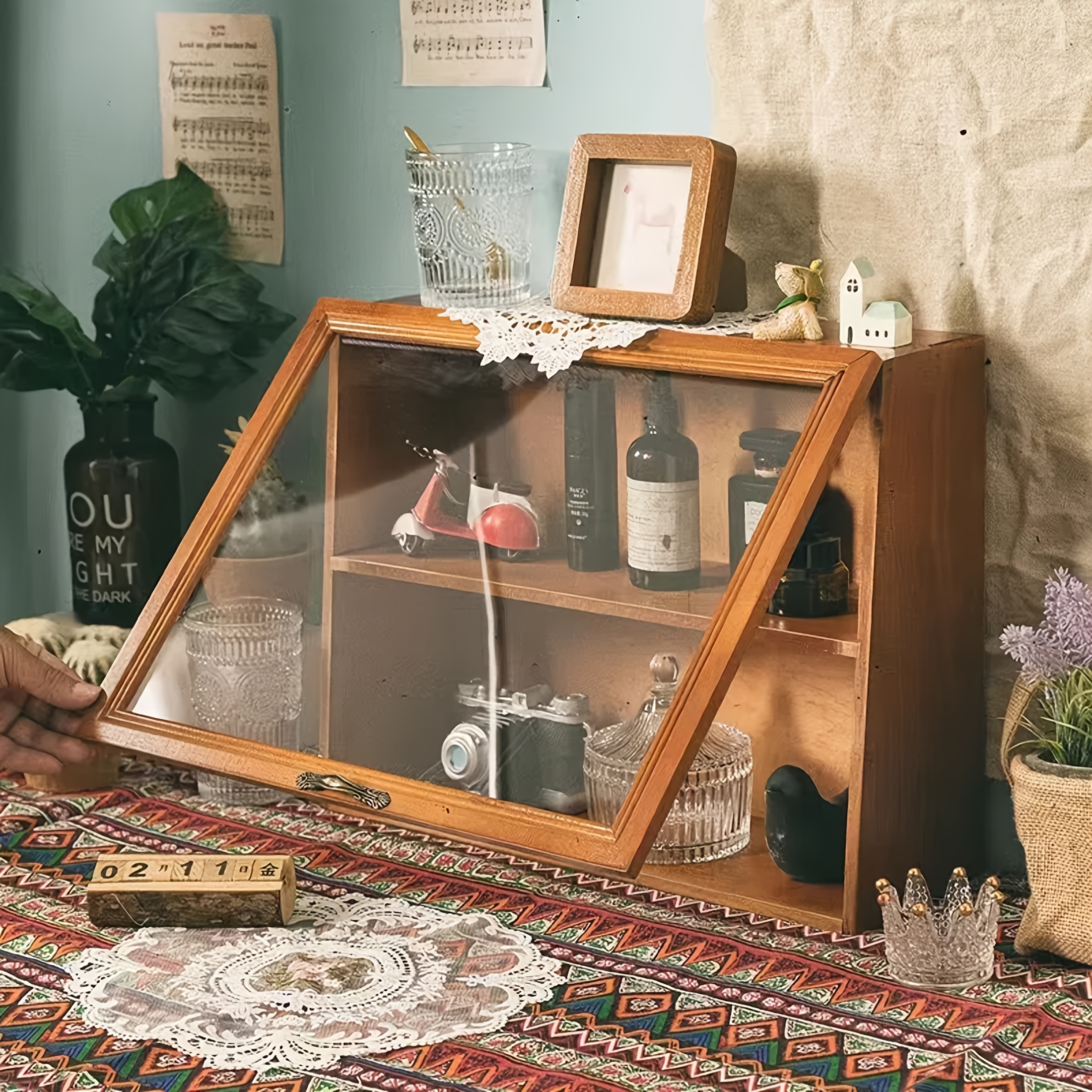 

1 Vintage Handcrafted Wooden Storage Cabinet With Lid - Dustproof, For Cosmetics, Toys Display & Home Office Organization, Rectangular Shape, Cabinet Storage, Bookshelf, Display Rack