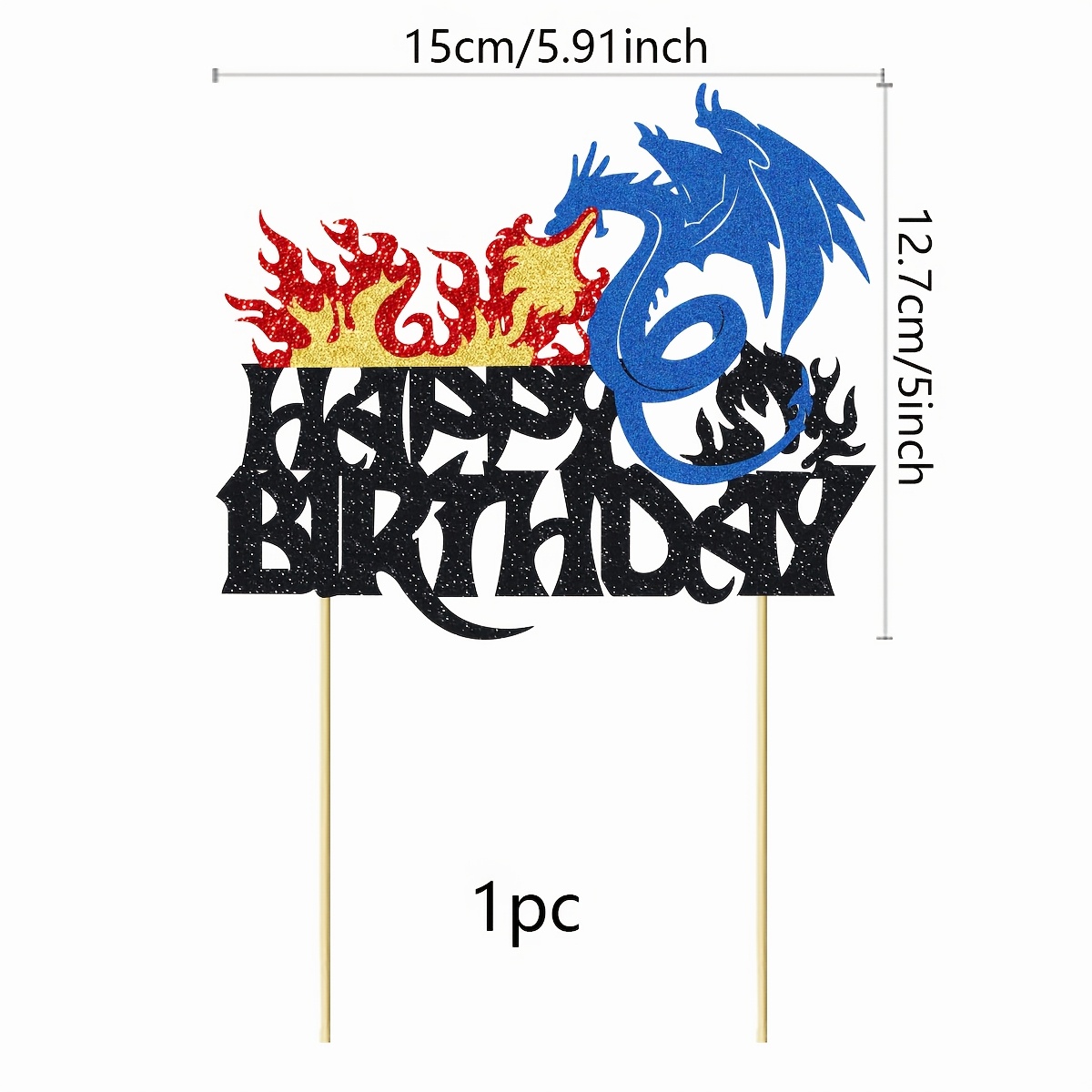 1pc Glitterdragon Happy Birthday Cake Topper Fire-breathing Dragon Cake Topper Birthday Flying Dragon Party Decorations,halloween, Christmas