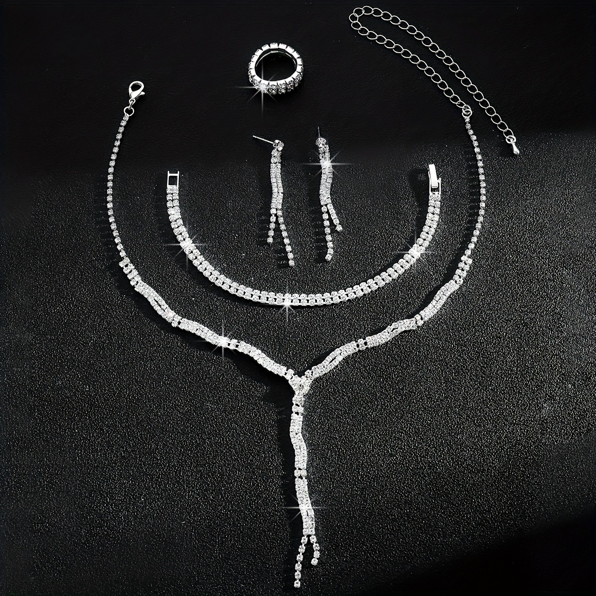4pcs Y Shaped Rhinestone Wedding Jewelry Set in Copper