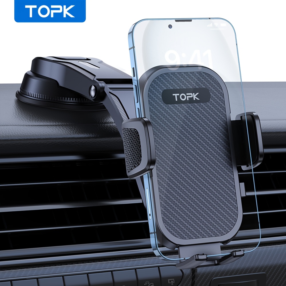 TEMU Topk Dashboard Phone Mount, 360° Rotating Car Holder With Strong Adhesive Base, Adjustable Horizontal & Vertical Viewing , Universal Fit For
