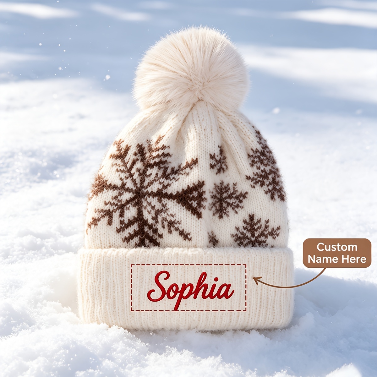 TEMU 1 Bonnet Personnalisé à Motif de Neige, Bonnet d'Hiver Sur Mesure, Bonnet et Chaud, Bonnet Brodé Nom DIY, Bonnet d'Hiver, Cadeau de Fêtes