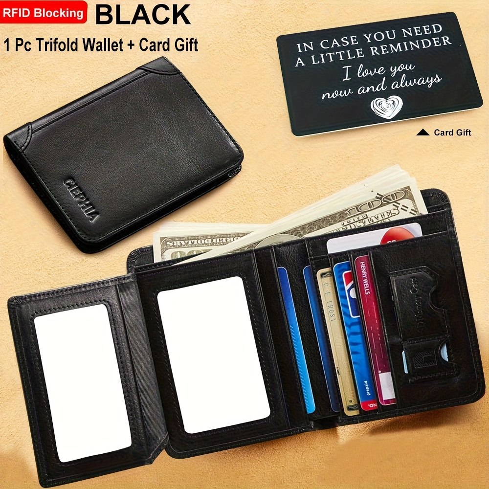 RFID Blocking Genuine Leather Trifold Wallet for Men with Money Clip, ID Windows, and Multiple Card Slots