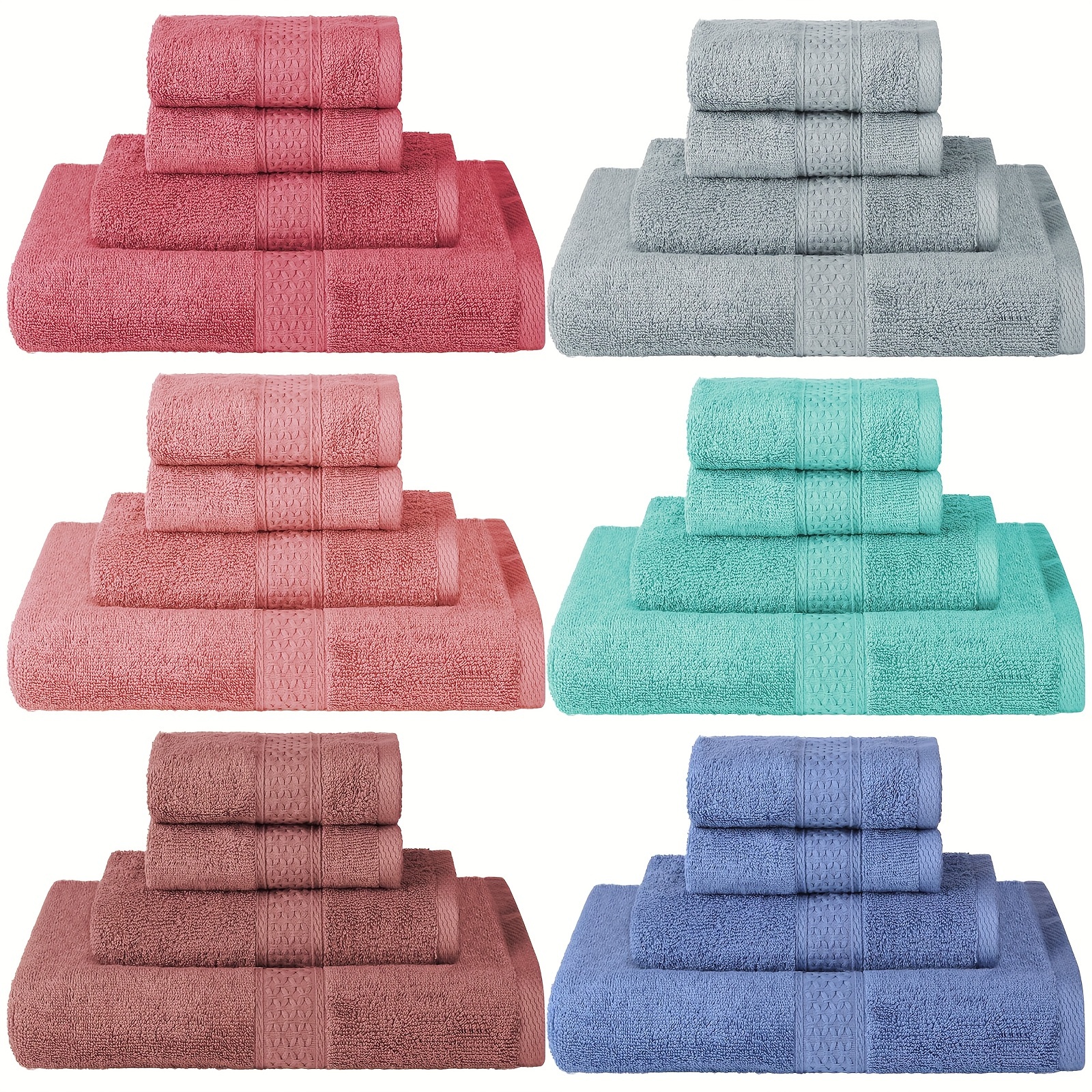TEMU 24pcs Cotton Towels In , Includes 6 Bath Towels, 6 Bath Towels, 12 Washcloths, Soft, Absorbent, For Bathroom, Beach, Kitchen, Hotel, Spa