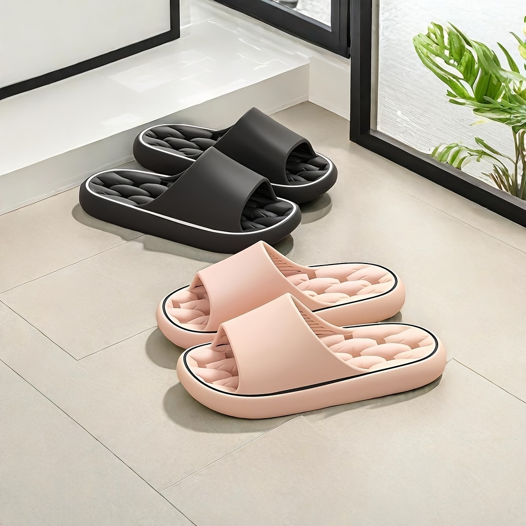 

Hollow Out Sole Bathroom Slides, Leaky Quick Drying Solid Color Platform Shoes, Comfy Soft Sole Home Slides