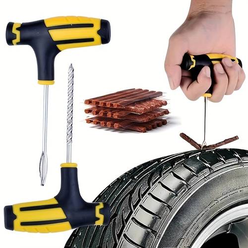 Emergency Tubeless Tyre Repair Tool T-Handle Heavy Duty Universal Puncture Repair, Easy Operation for Car, Motorcycle, Motorbike, Bicycle, Bike, ATV, Van, Off-Road Roadside Fix