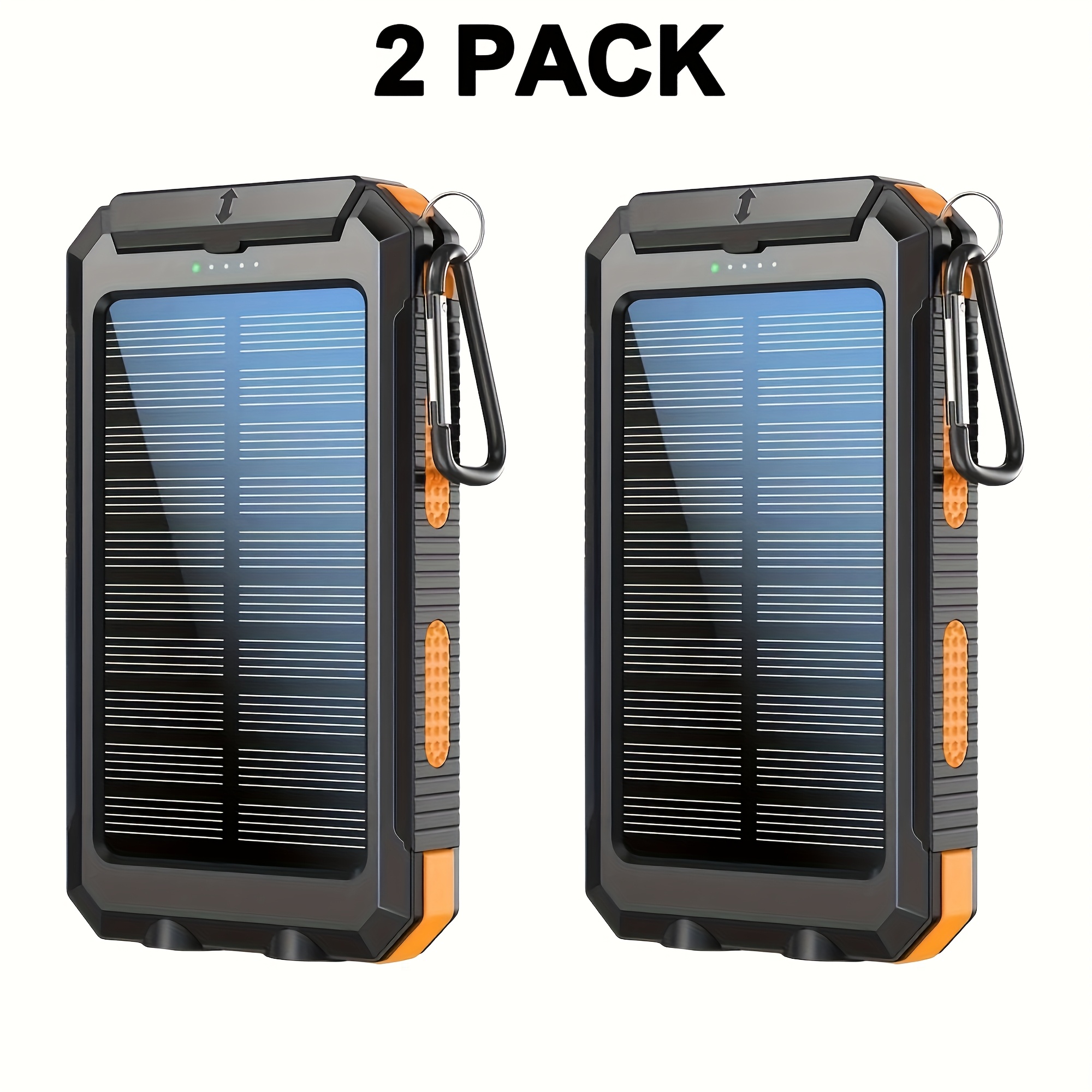 2pcs 20000mah portable solar power bank portable solar mobile phone charger camping external battery charger for mobile phones 2 usb led flashlights with compass for outdoor activities