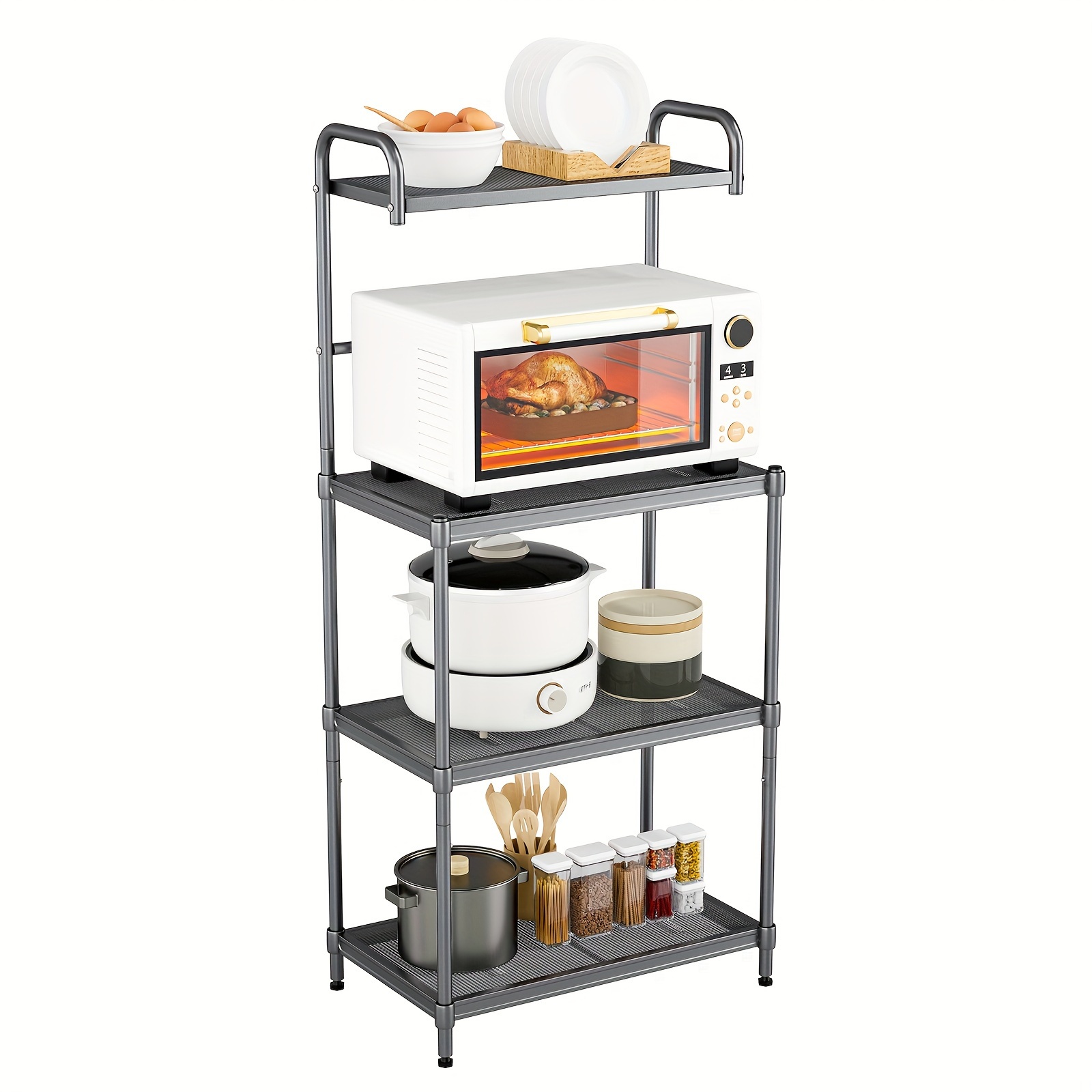 

1pc 4-tier Metal Baker's Rack Microwave Oven Stand With Storage Shelves, 22"x13.5"x53.5" Kitchen Organizer Shelf