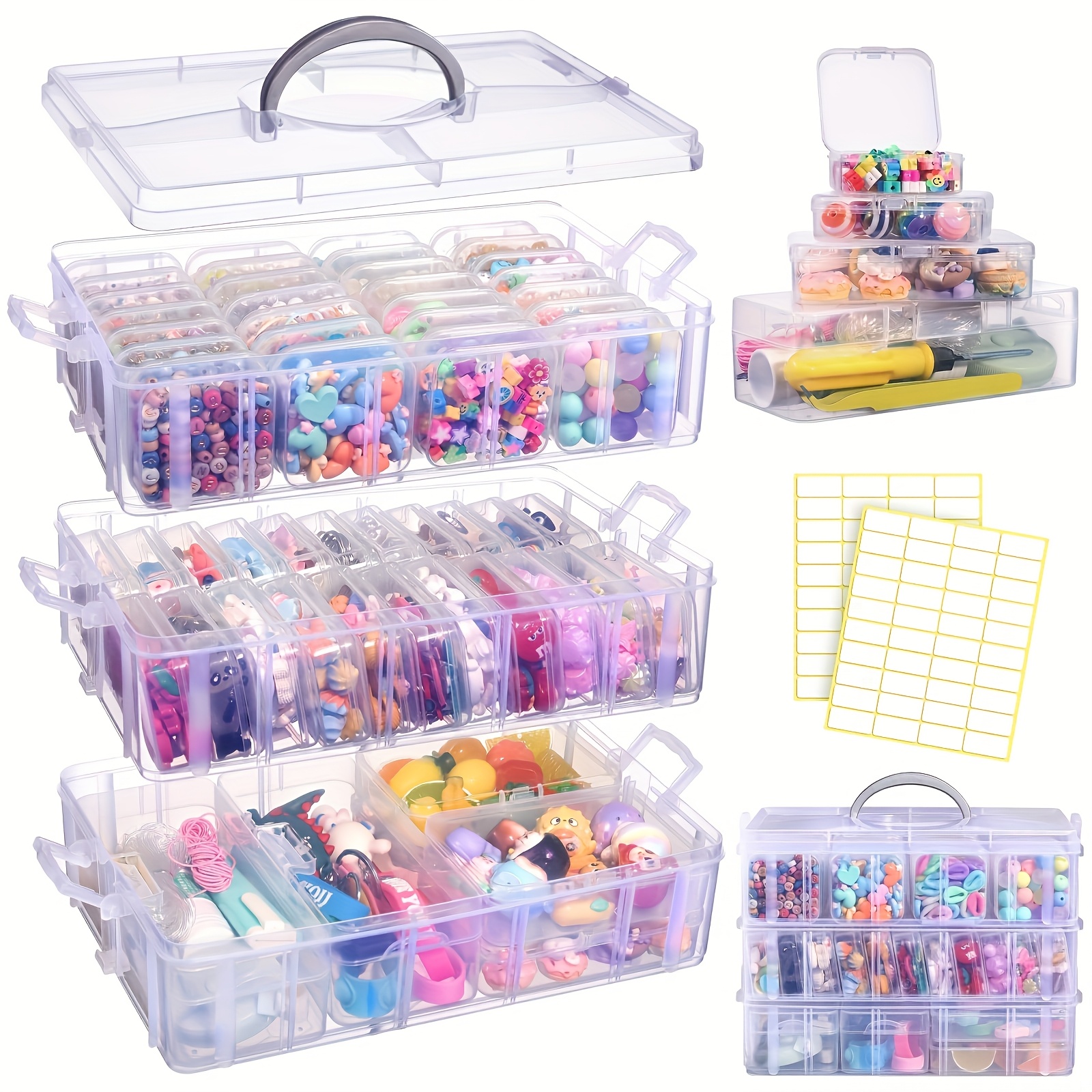 

Bead Organizers And Storage, 56pcs Small Plastic Containers With And 3-tier Stackable Storage Box, Mini Clear Organizers For Jewelry Toys Craft Storage