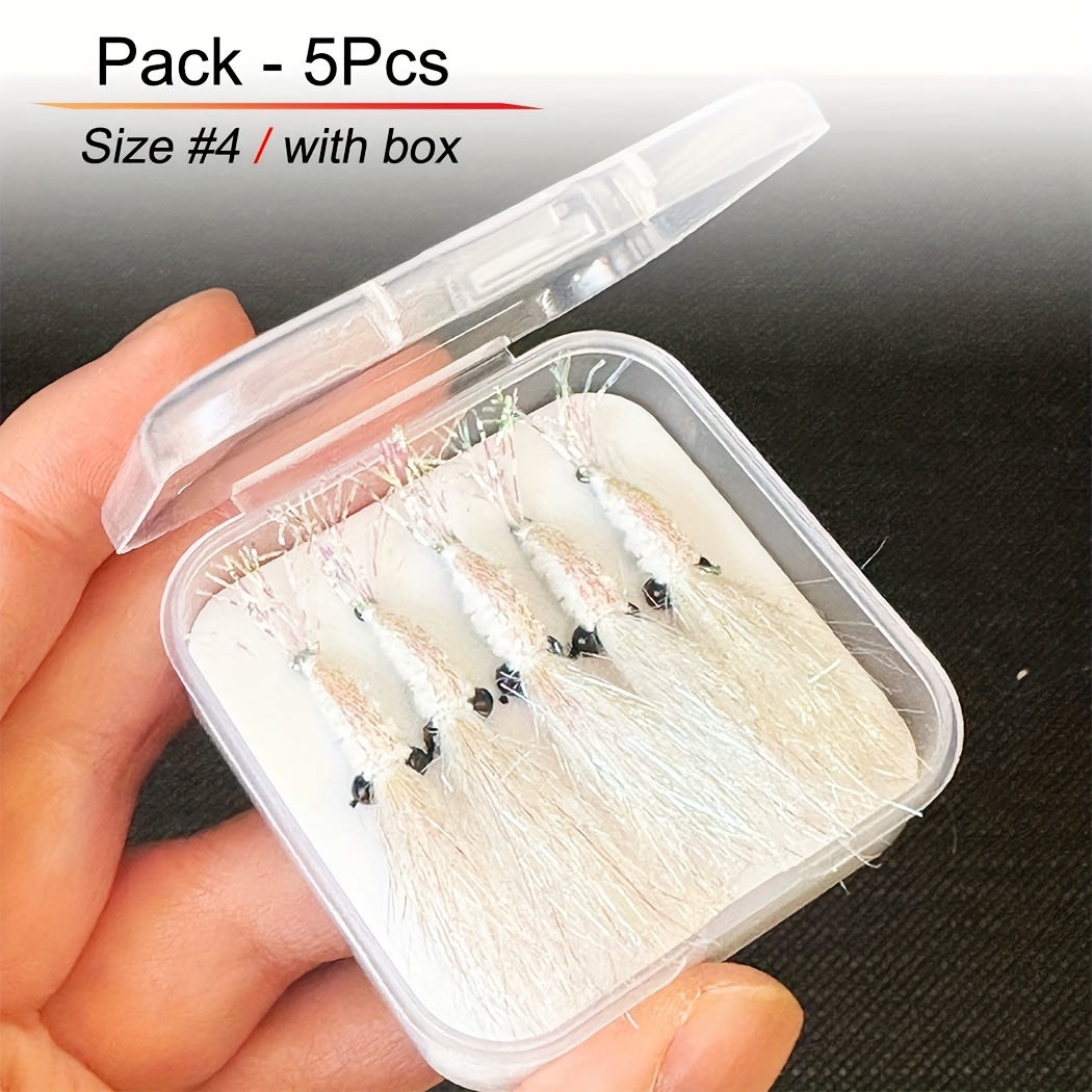 TEMU 5-teiliges Kristall-Glitzer-Garnelen-Fliegenfischköder-Set für Salz- Süßwasser, Köder für Barsch, Forelle, , Hakengröße #4/#8/#12 – Material: