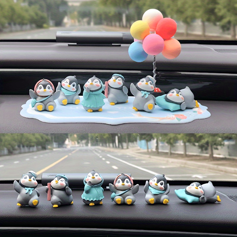 

6pcs Cute Penguin Car Decor Set - Resin Cartoon Dashboard Ornaments For Vehicle Interior