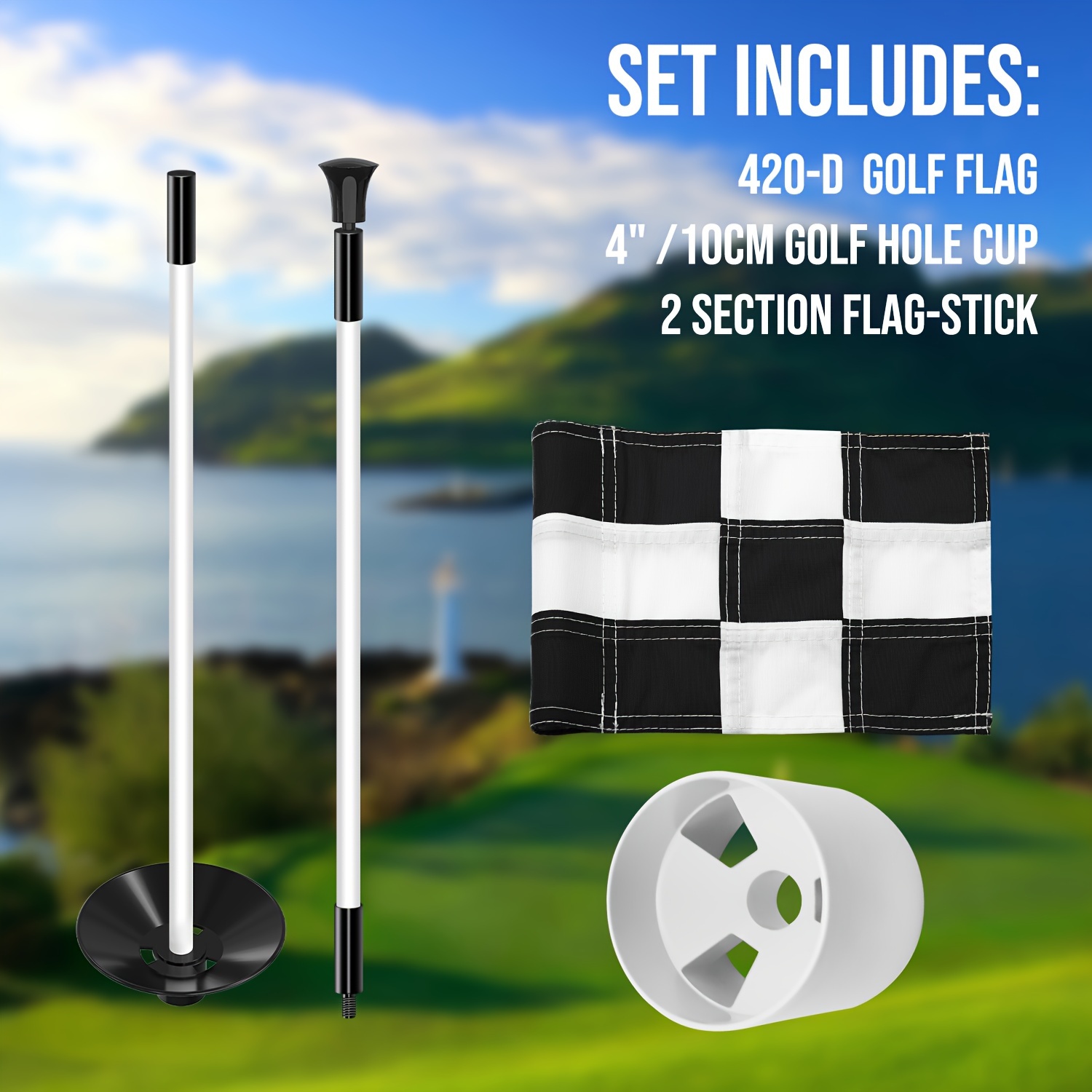 Golf Field 3ft Portable Flagstick Set With Checkered Banner Durable