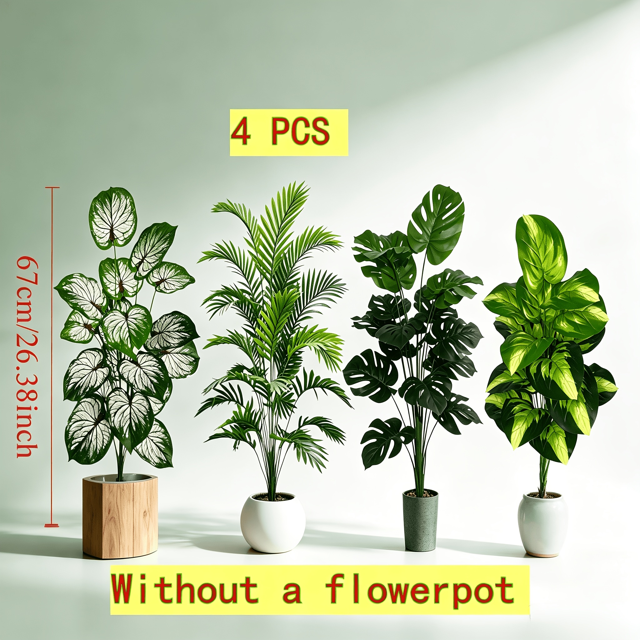 TEMU Set piante artificiali: Monstera, albero del denaro, albero della , palma, con rami e foglie vivaci, per chi 癡 , senza manutenzione, per negozi,