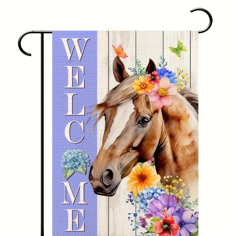 1pc, Benvenuto Horse Garden Flag, Decorazione Verticale A Doppia Faccia Per  Cortile E Giardino, Decorazione Per La Casa, Decorazione Per Esterni,  Decorazione Per Il Giardino (senza Asta) - Patio, Prato E Giardino 