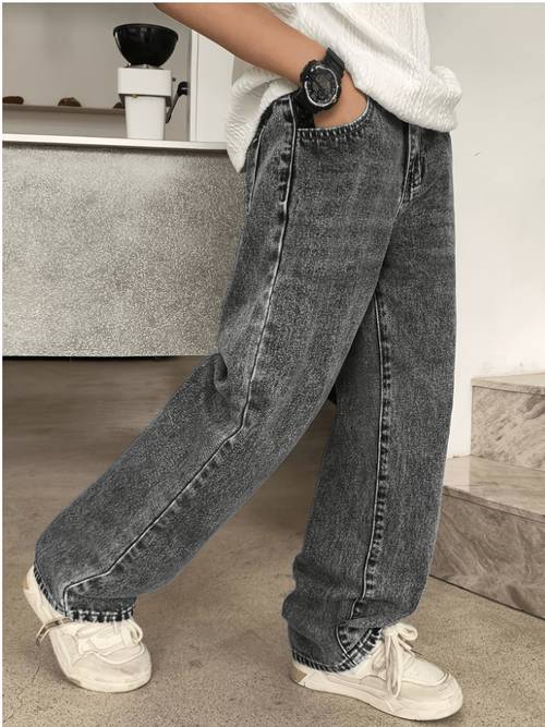 youth black straight leg jeans casual denim pants suitable for stylish and streetwear straight leg casual jeans trendy denim pants for outdoor streetwear skateboarding and rollerblading