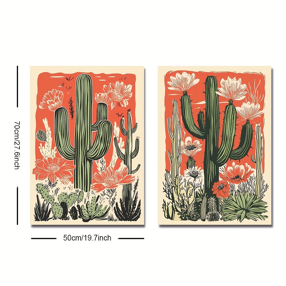 TEMU Set Of 2 Unframed Vintage Boho Poster Retro Southwestern Art Desert Botanical Floral Painting Canvas Print Minimalist Wall Picture For