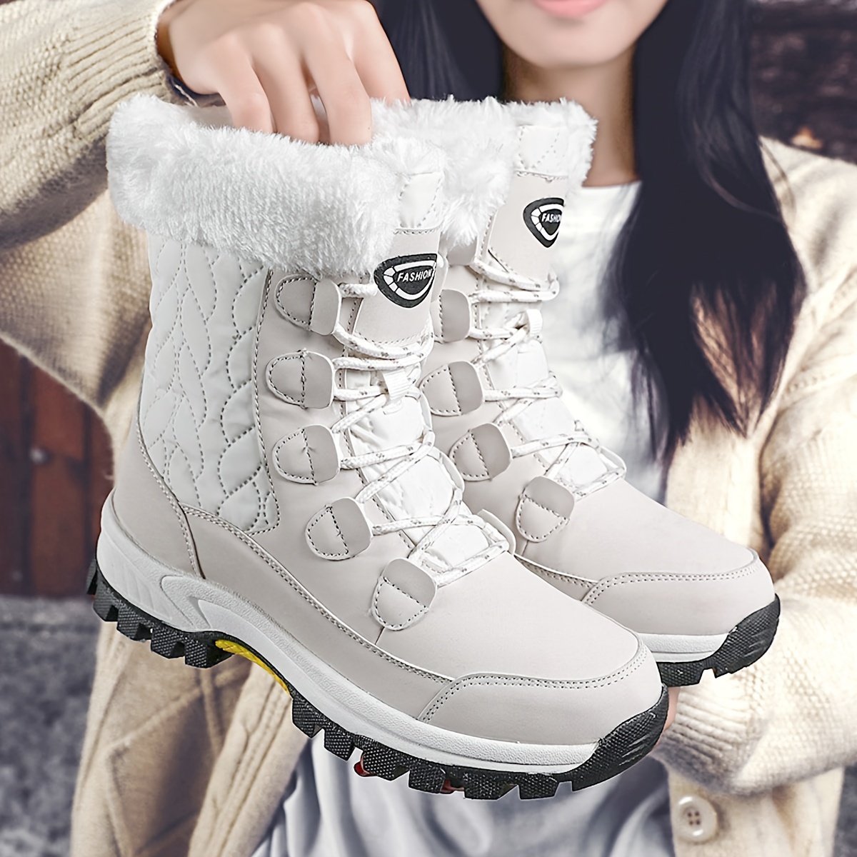 winter womens outdoor snow boots anti cold warm padded high top boots non slip comfortable hiking boots
