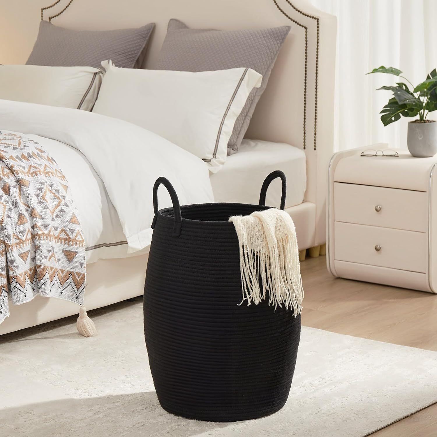 1pc Large Bohemian Laundry Hamper Basket - Foldable Tall Clothes Hamper with Extended Handle, Fabric Oval Storage for ' Room, Dorm, Hotel - Space-Saving Cloth Basket 55.88cm Height, Laundry Hampers