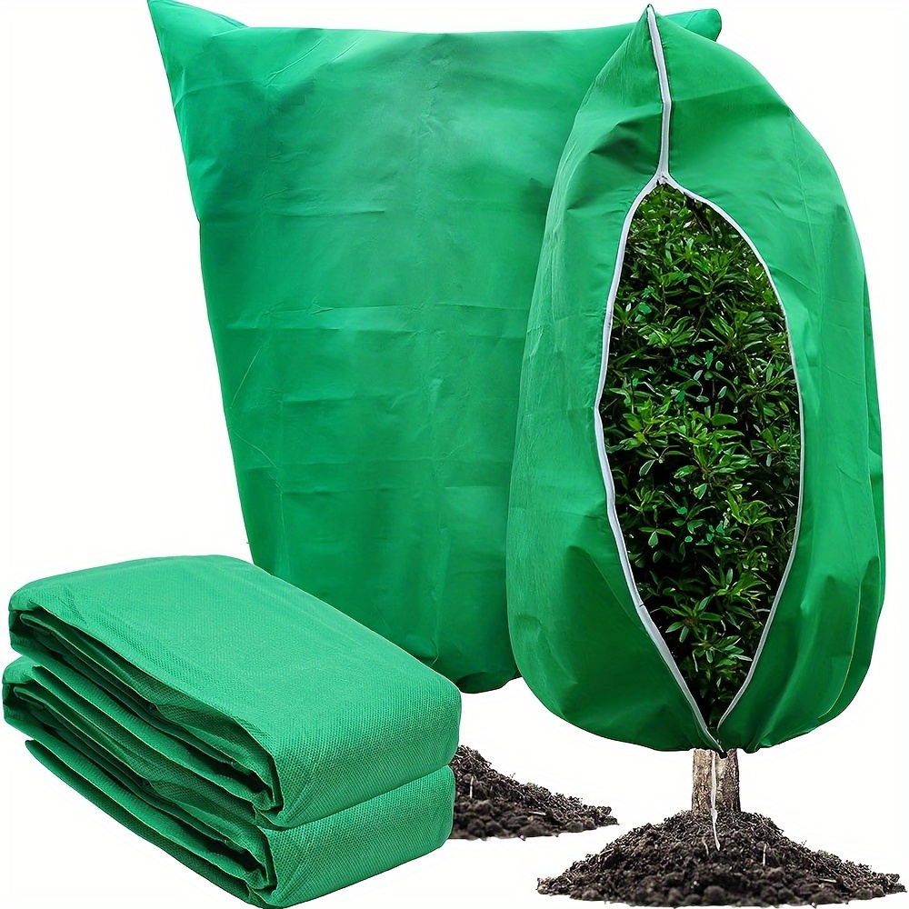 

4pcs Thickened Non-woven Plant Covers - Freeze & Dust Protection, Cloth For Trees And Shrubs With Zipper Drawstring -