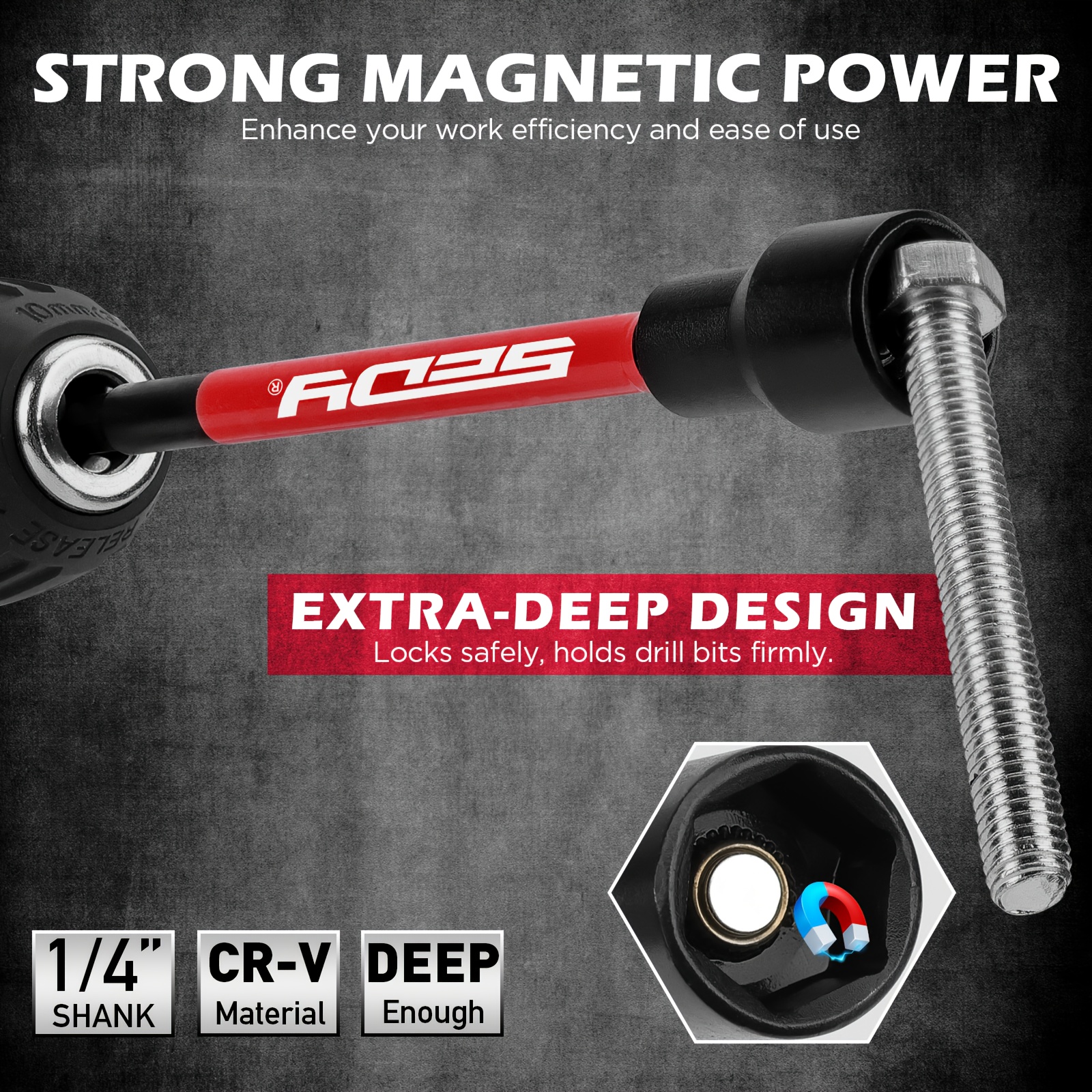 41  magnetic impact nut driver set metric sae with socket adapters bit holder wing nut driver sockets 2in 1 ratchet wrench Product details 2