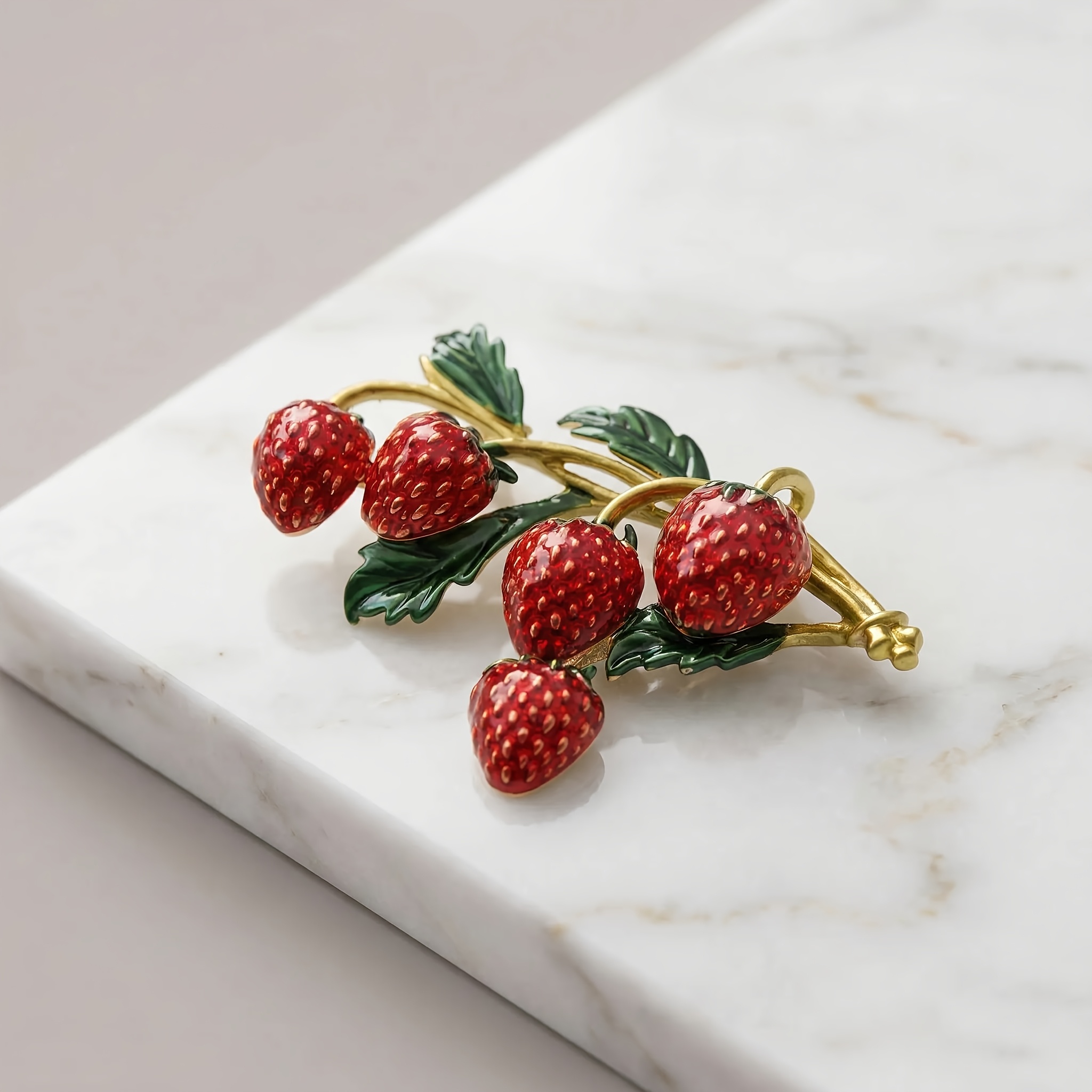 Enamel Strawberry Brooch For Women, Red Pin, Cute Plant Design, Summer Style