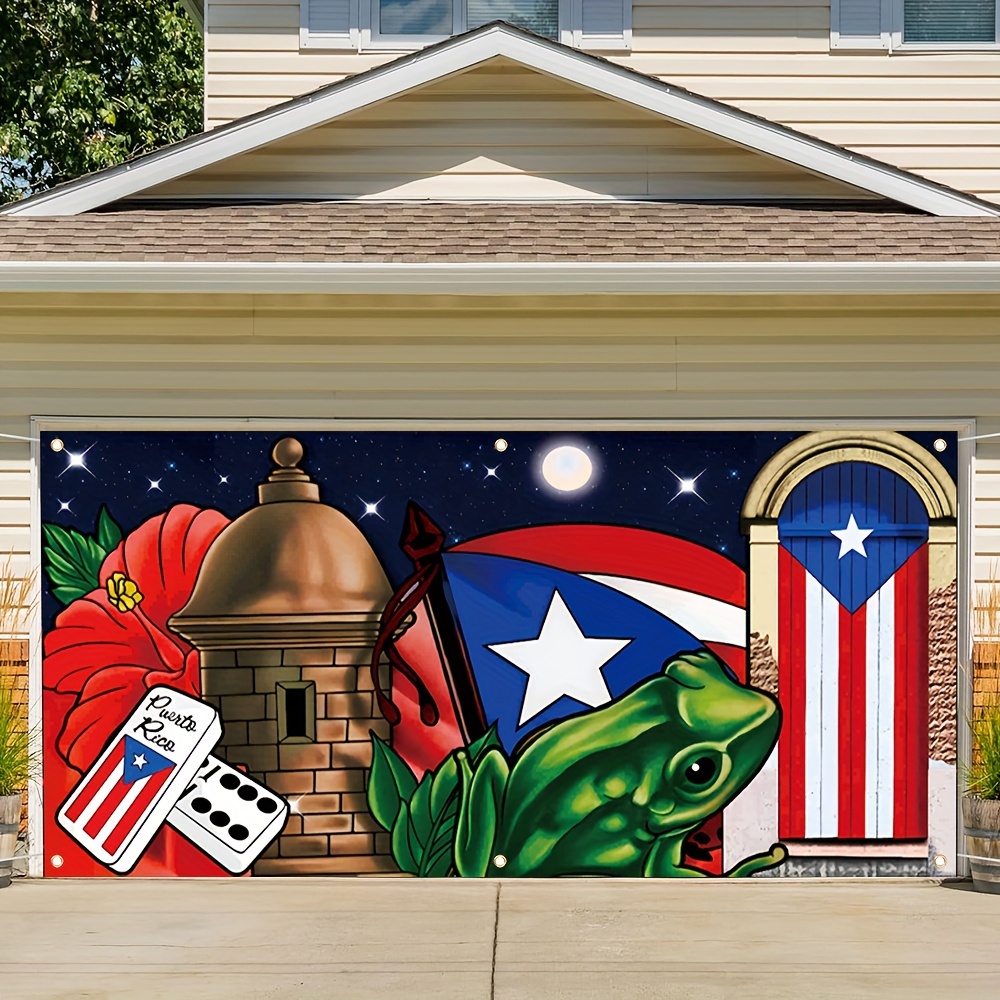 

Christmas Garage Door Banner: Vibrant Frog And Puerto Rican , 157x71 Inches, Polyester Material, Suitable For Home, Outdoor, Garden, Garage, And Commercial Door Decoration