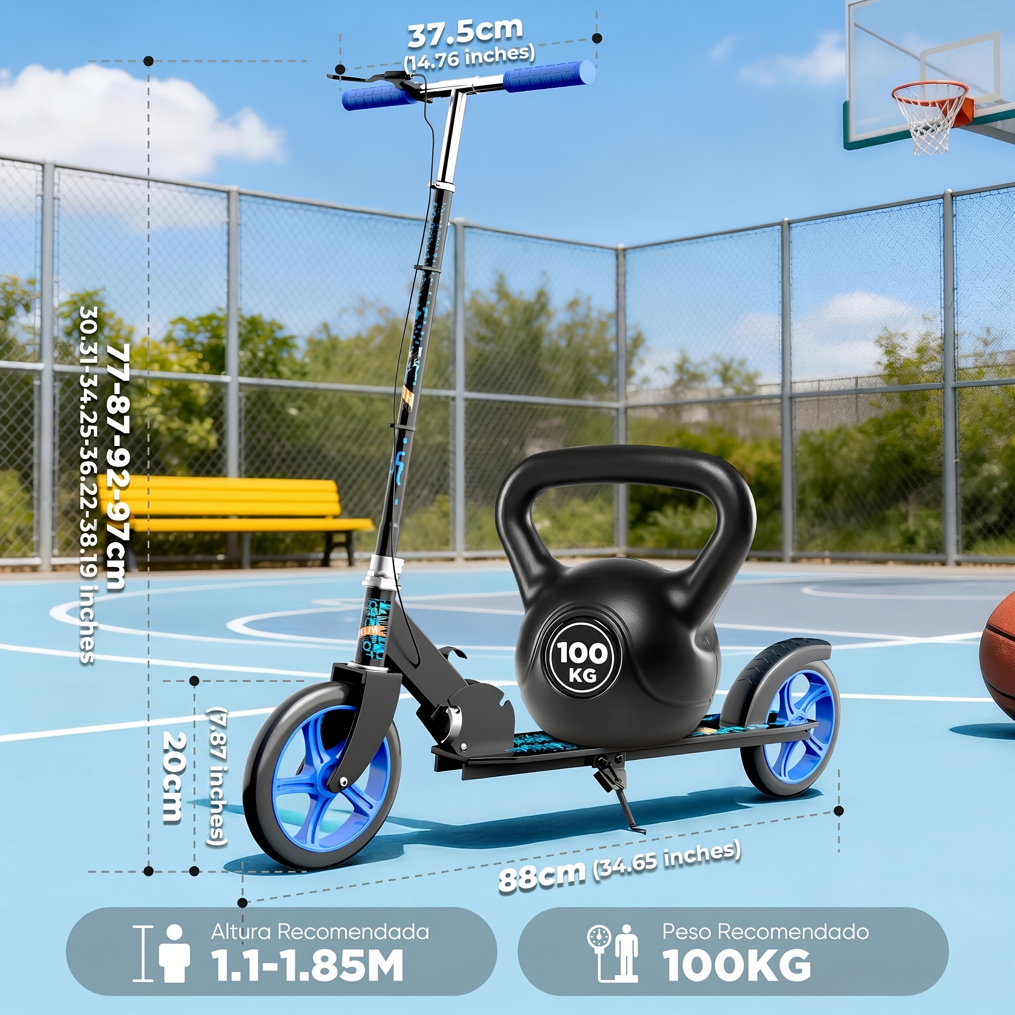 Image of Three-gear Height Adjustable Folding Scooter Adult/student Outdoor Commuting Scooter With Folding 20cm Wear-resistant Solid Wheel Load-bearing 100kg Lightweight Leisure Scooter