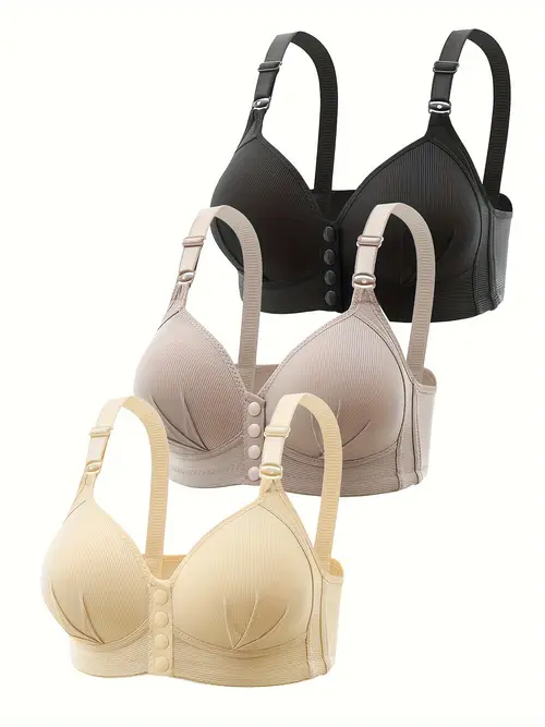 3pc womens solid color front button sports bra womens running yoga adjustable bra plus size nursing underwired gathered side thin cup button vest comfortable and breathable mom bra womens sportswear