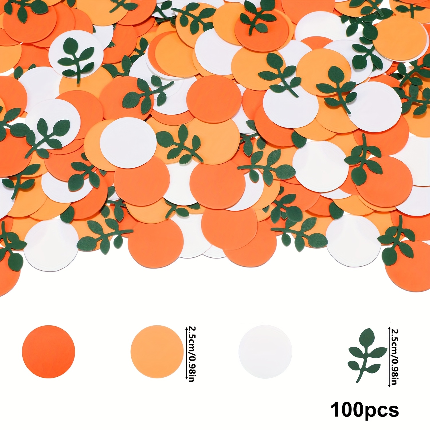 100pcs Of Orange-themed Party Shower New Year Confetti, With Eucalyptus Decorations, For Citrus-themed Table Decor, Suitable For Showers, Gender Reveals, Wedding Supplies, And Birthday Items