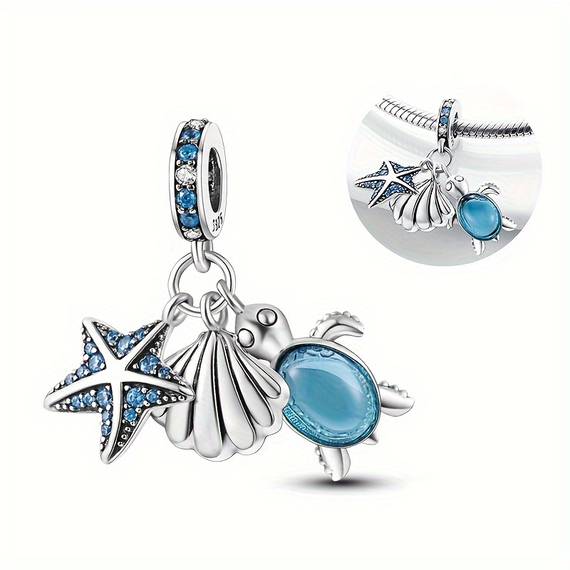 

1 Piece Original 925 Sterling Silver High Quality Charm Beads For Bracelet, Scallop Starfish Turtle Bead Pendant, Party Jewelry Gift